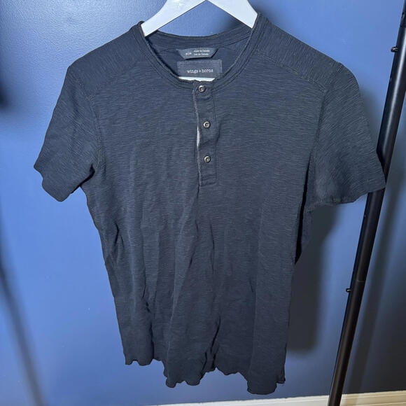 Wings + Horns Slub Cotton Henley Made in Canada Black Medium - Picture 3 of 7